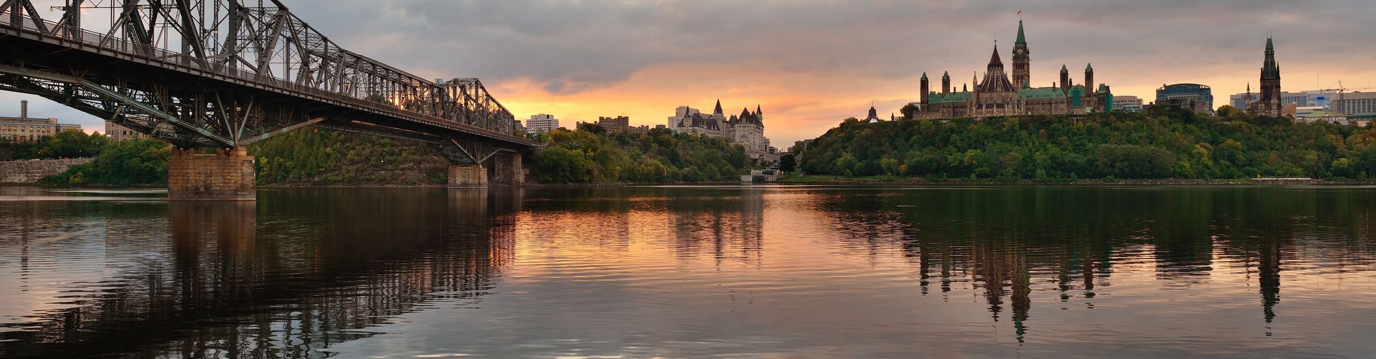 Ottawa river with view of bridge and parliament