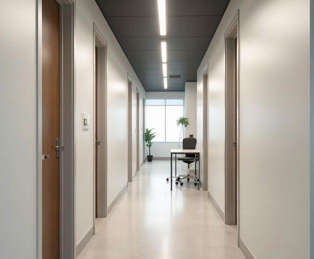Commercial office hallway being painted by professional painters