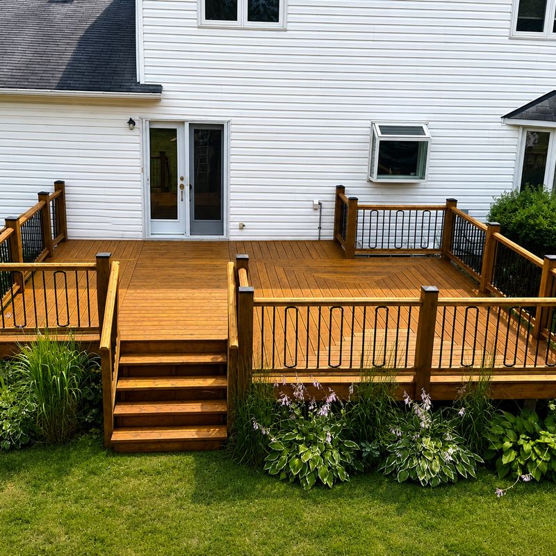 Ottawa backyard cedar deck after professional staining with honey brown finish