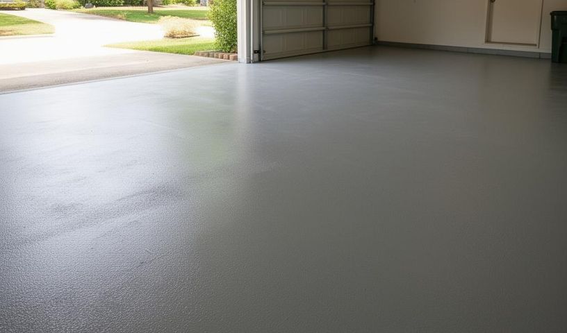 Durable grey epoxy coating on a residential garage floor