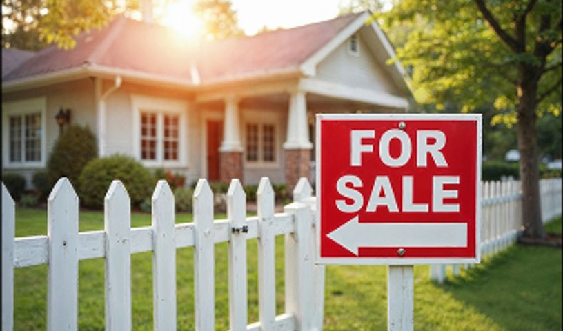 For sale sign in front of house