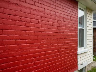 Painted brick and masonry exterior wall